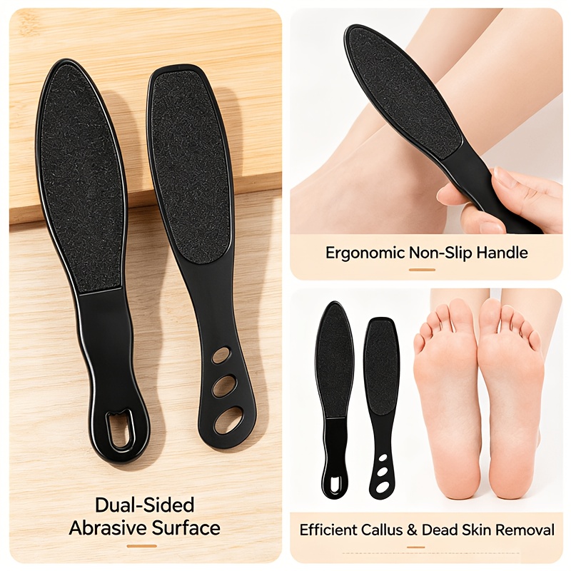 TEMU 2pcs Professional Double Sided Foot Care Black Set, Cuticle Removal Set Foot Pedicure Grinding Professional Foot Care Tool, Foot Rasp Remover
