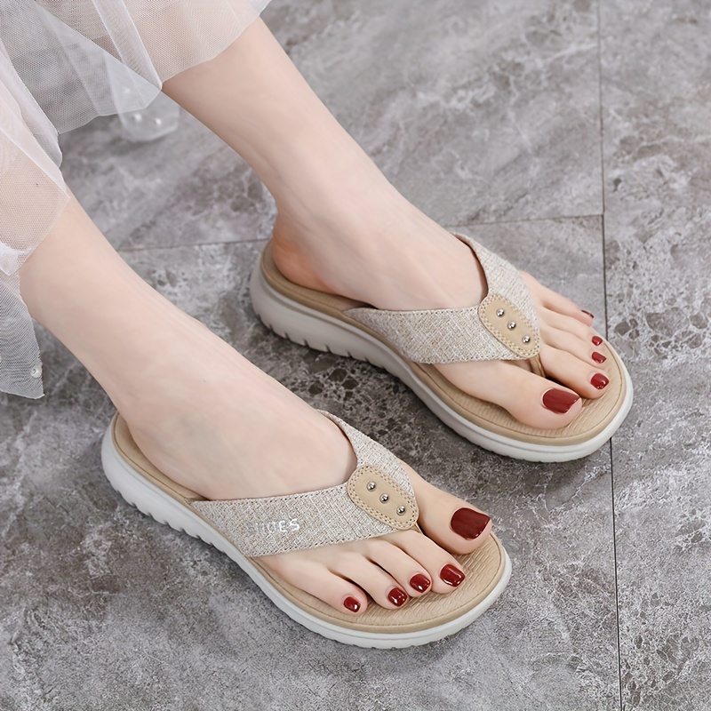 womens summer slide sandals casual open toe flip flops with arch support comfortable low heel fabric upper eva insole   in pink red blue black grey beige more sizes 35 42 strappy sandals Product details 3