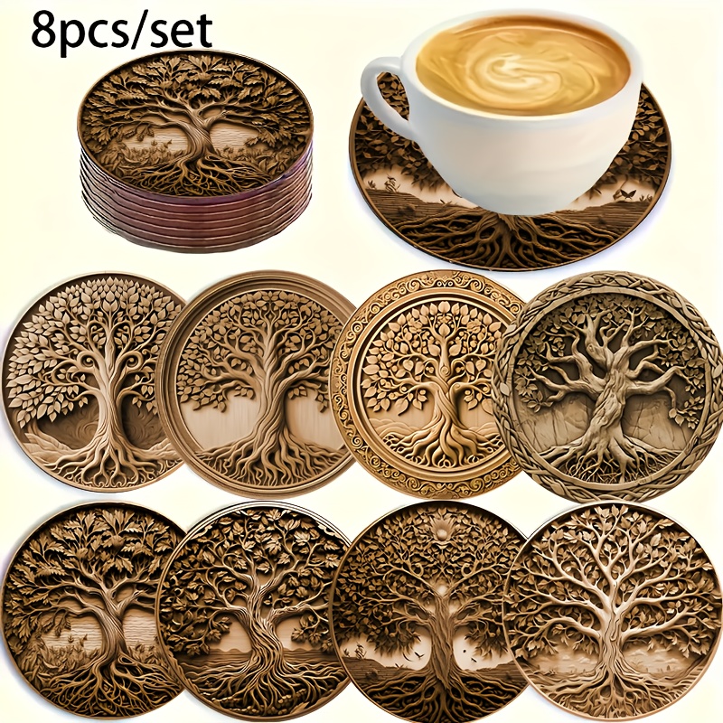 

8pcs Of Life Coasters Set, Heat Resistant Drink Mats For Coffee & Beverages, Ideal For Office, Kitchen, Dining Decor, Unique Artistic Table Protectors, Christmas, Hanukkah, Day Gifts