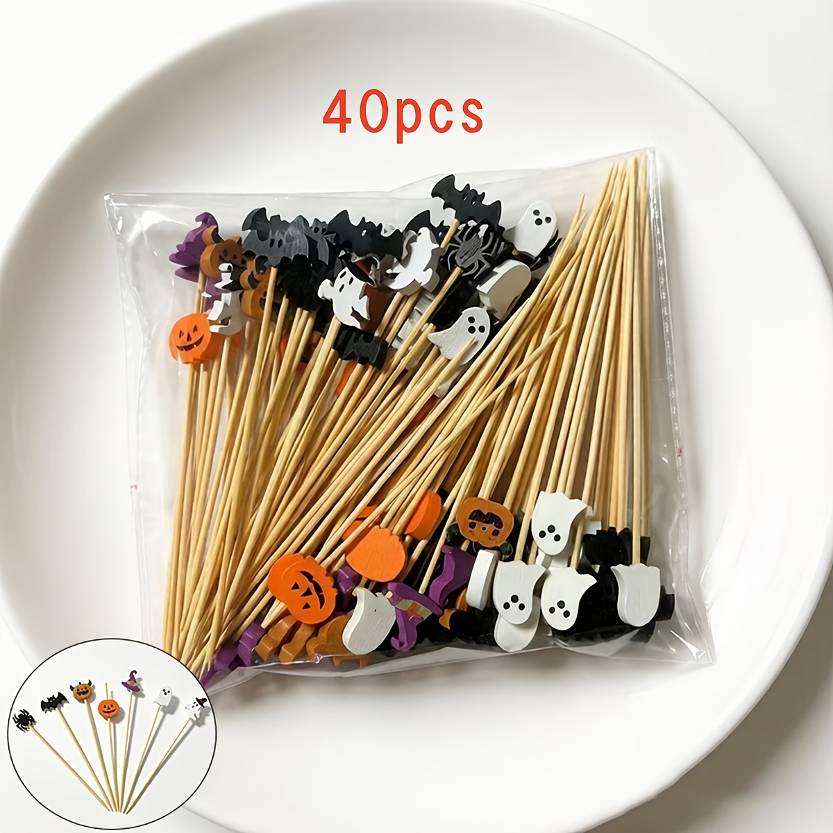 TEMU Exquisite And Adorable Halloween Food Picks, Made Of Natural Bamboo With A . Cute Design Cocktail Set For Fruit Platters, Cake Decorations,
