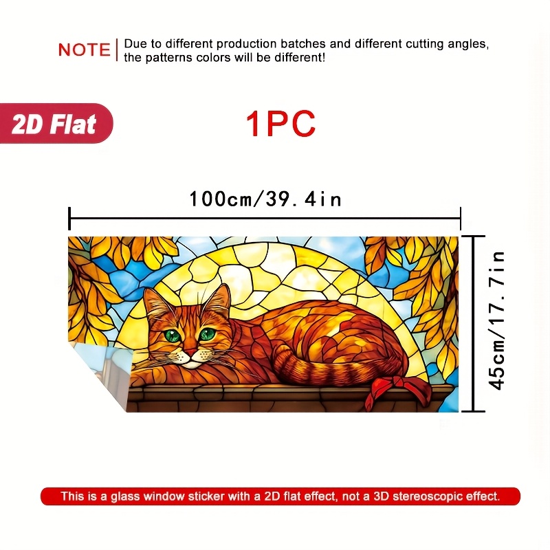 TEMU 1pc 2d Flat Window Sticker Stained With Stained Glass Window Film, Static Sticker Door And Window Decoration, 39.4 X 17.7 Inches, Suitable For