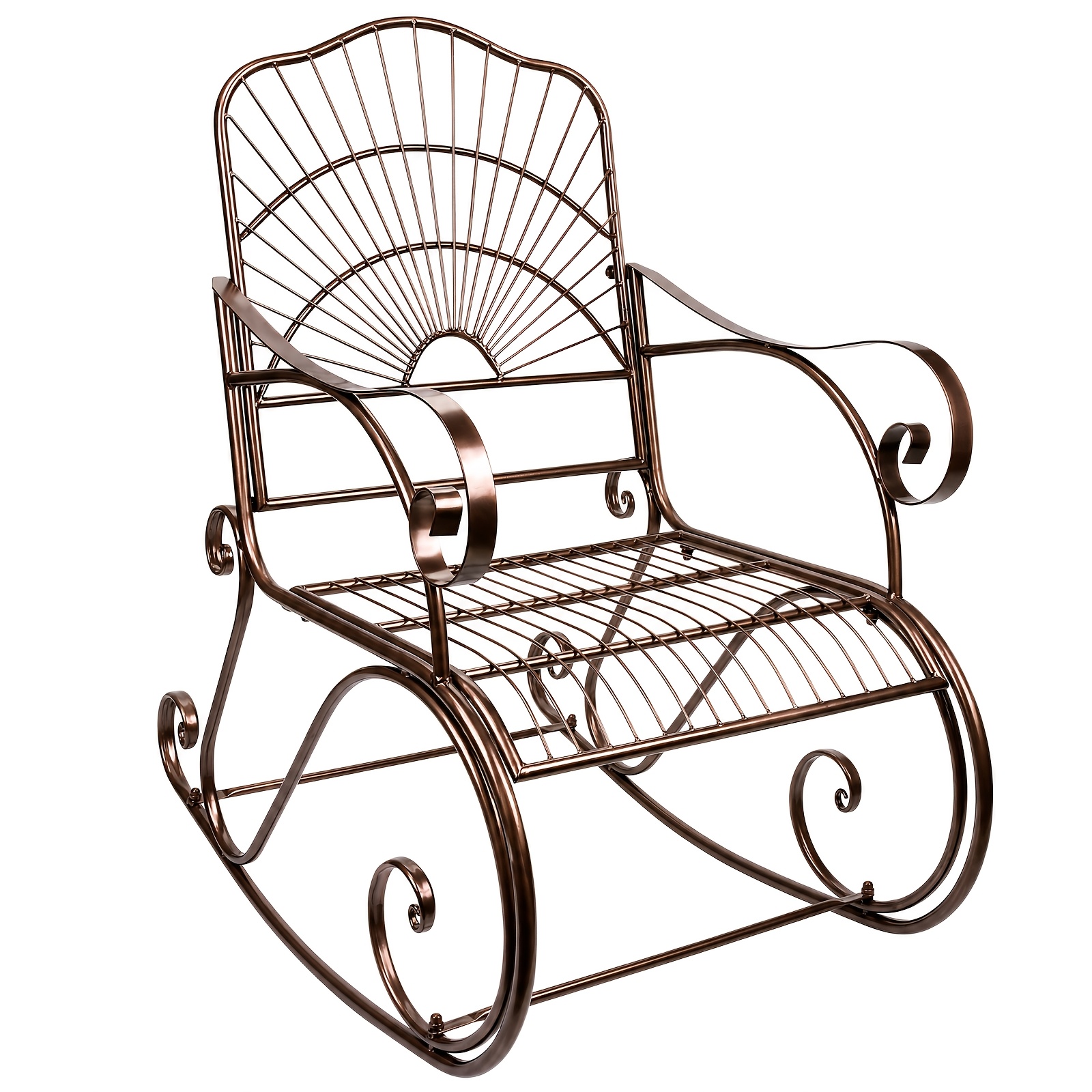 Image of Rust-resistant Rocking Chair, Fan-shaped Backrest Outdoor Patio Porch Garden Balcony Relaxing Rocker