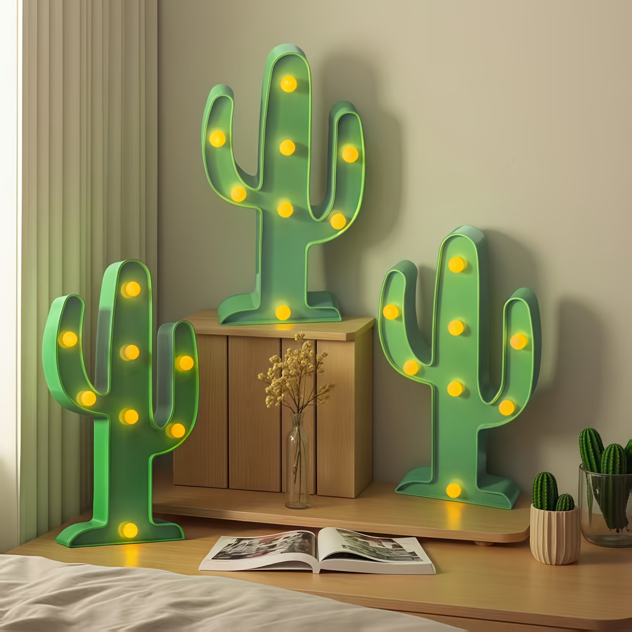 usb-powered cactus led night light - , acrylic circular decorative lamp for  bedroom & desktop, holidays & room decor, best for christmas, thanksgiving  | High-quality & Affordable | Temu