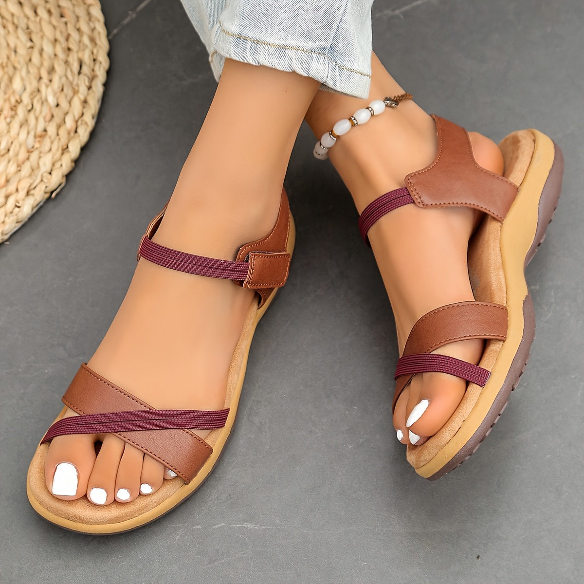 women s summer black white crisscross strap sandals soft slip resistant breathable open toe flat   with magnetic closure for outdoor activities summer sandals Product details 1
