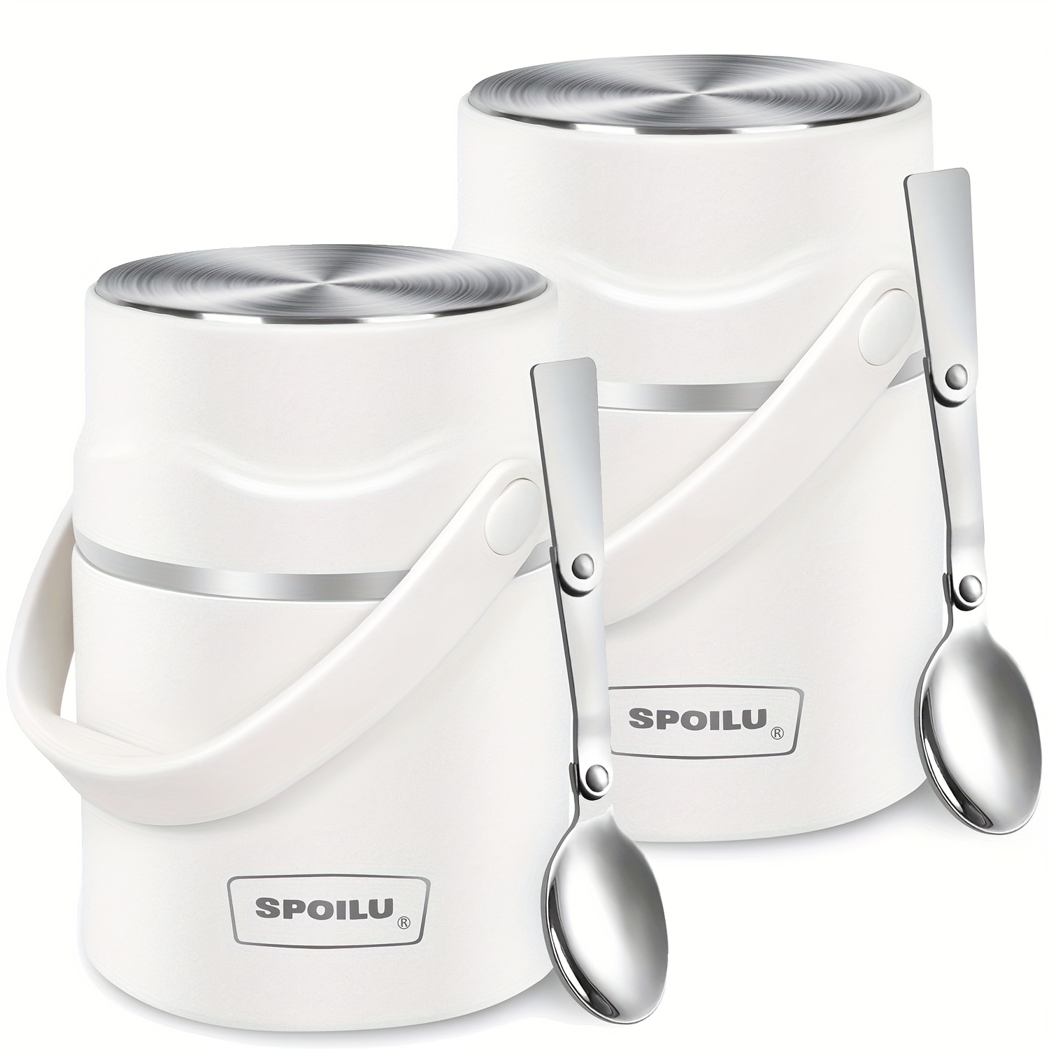 TEMU 2pcs 21 Oz Thermo Food Jar Insulated Container, Insulated Food Container For Adult, With 316 304 Stainless Steel Vacuum Insulated Food Jar Spoon, Leak Proof, Portable Hot Soup Container, White