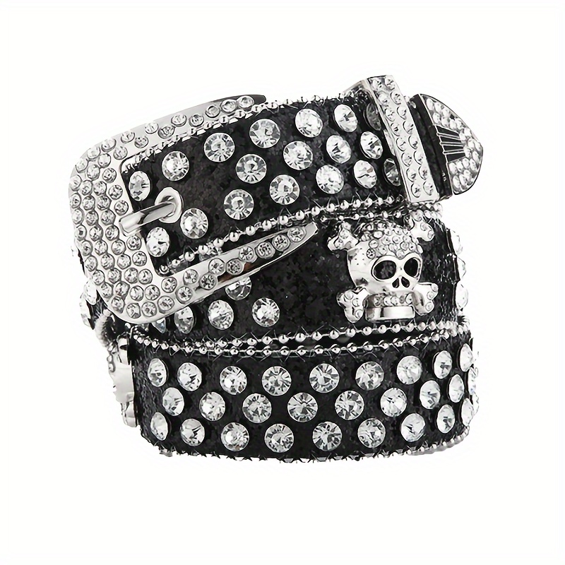 TEMU 1pc Rhinestone Sequined Accessory Belt, Women's Fashion Diamond Studded Willow Head Skull Wide Waistband Decoration Jeans