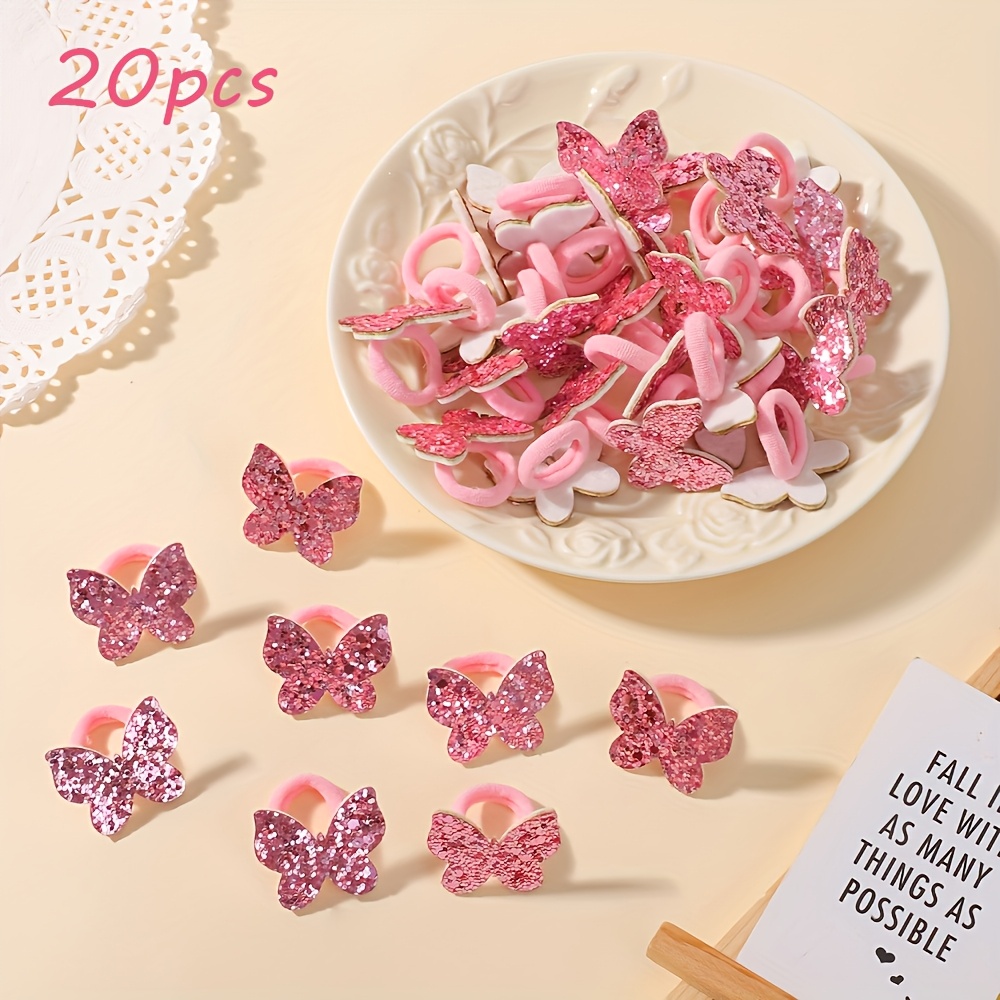 20 Pink Children's Bow Hair Ties, Simple And Fashionable Girl Ponytail Elastic Hair Bands, Party Candy Color Baby Hair Accessories, Girls' Hair Ties