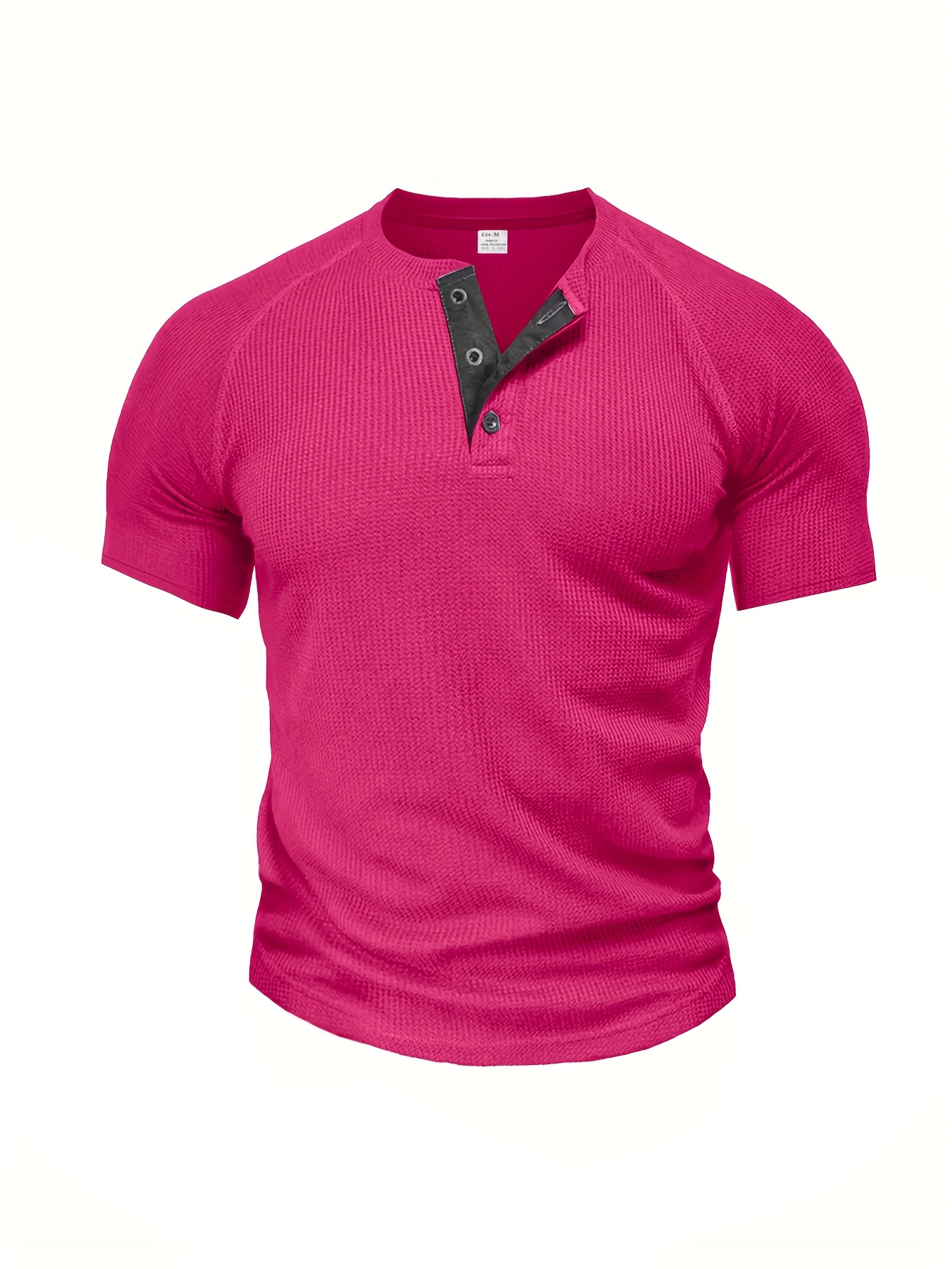 A piece ofPlus-size Men's loose solid color Henry shirt, round neck half-button short-sleeved shirt, suitable for summer outdoor activities, PLUS SIZE