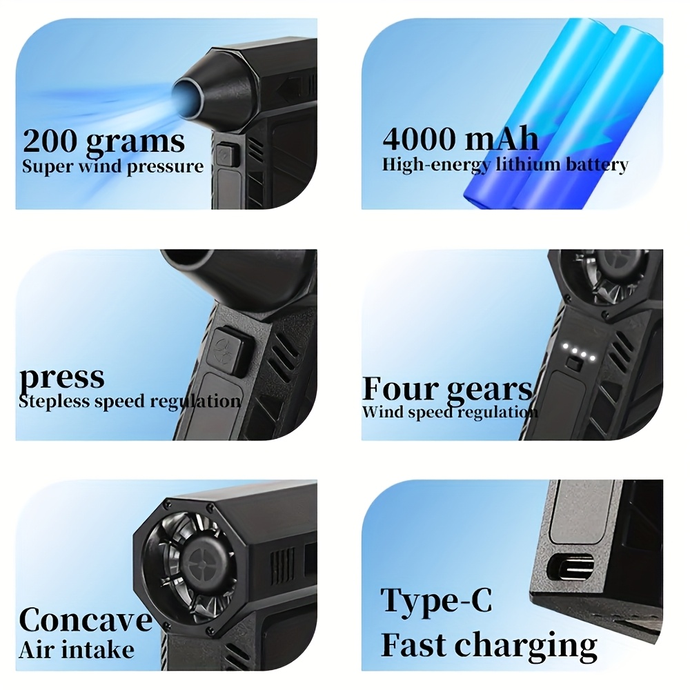 rechargeable lithium battery 18650 series usb charging portable high speed   turbo fan brushless motor multifunctional handheld outdoor camping hair dryer with high   dust blower for husband friend holiday birthday gift details 8