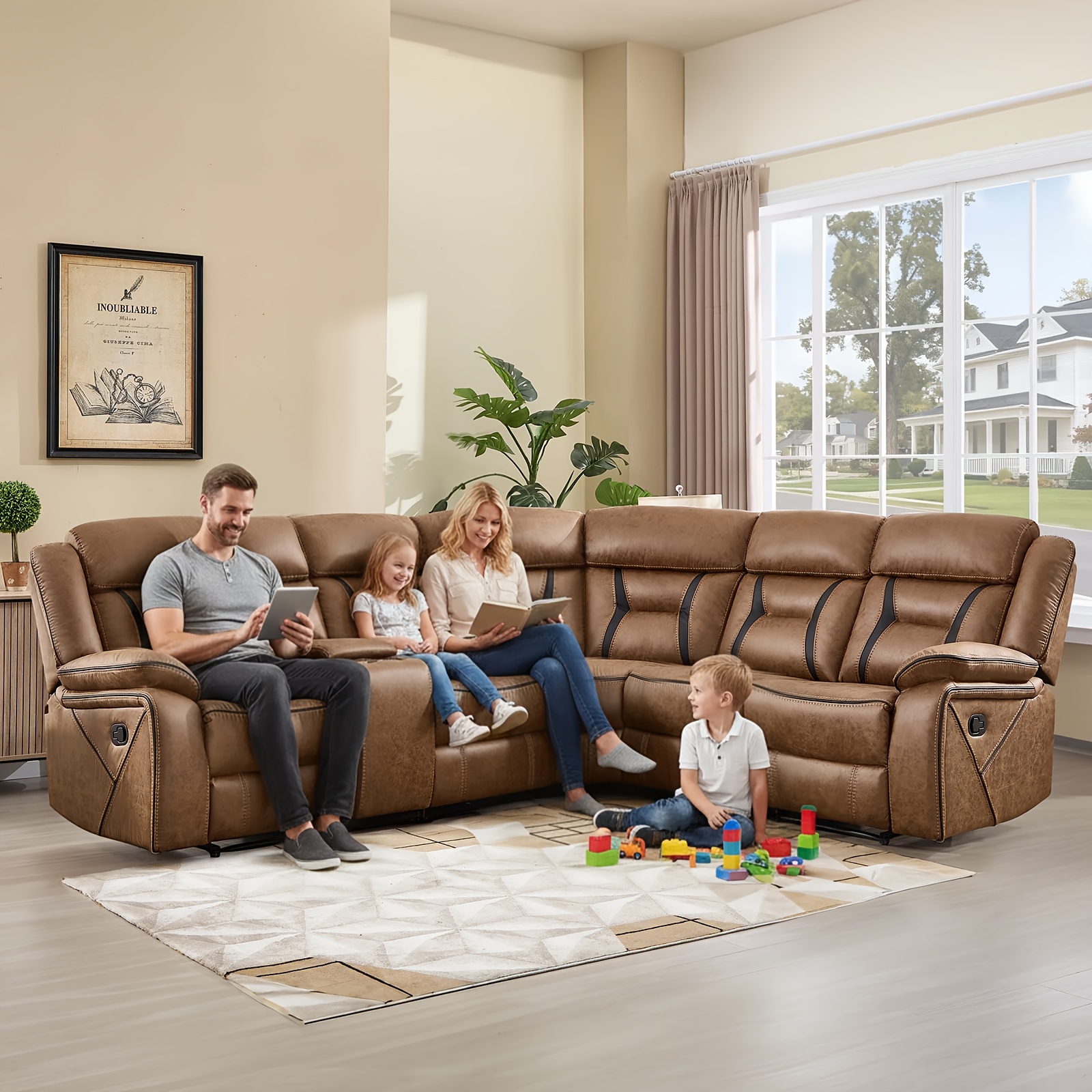 contemporary synthetic faux leather reclining sofa collection 5 seater couch featuring cup holders and storage ideal for living rooms and offices Product details 6
