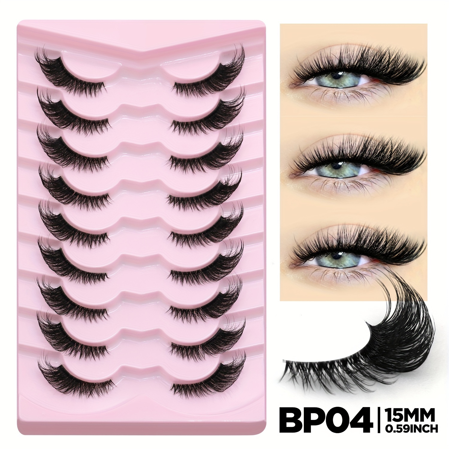 Image of Groinneya 9 Pairs Half Lashes Cat Eye Lashes 3d Fluffy Mink Eyelashes Soft Band Lashes Natural Look Mink Wispy Mink Eyelashes Extension Makeup