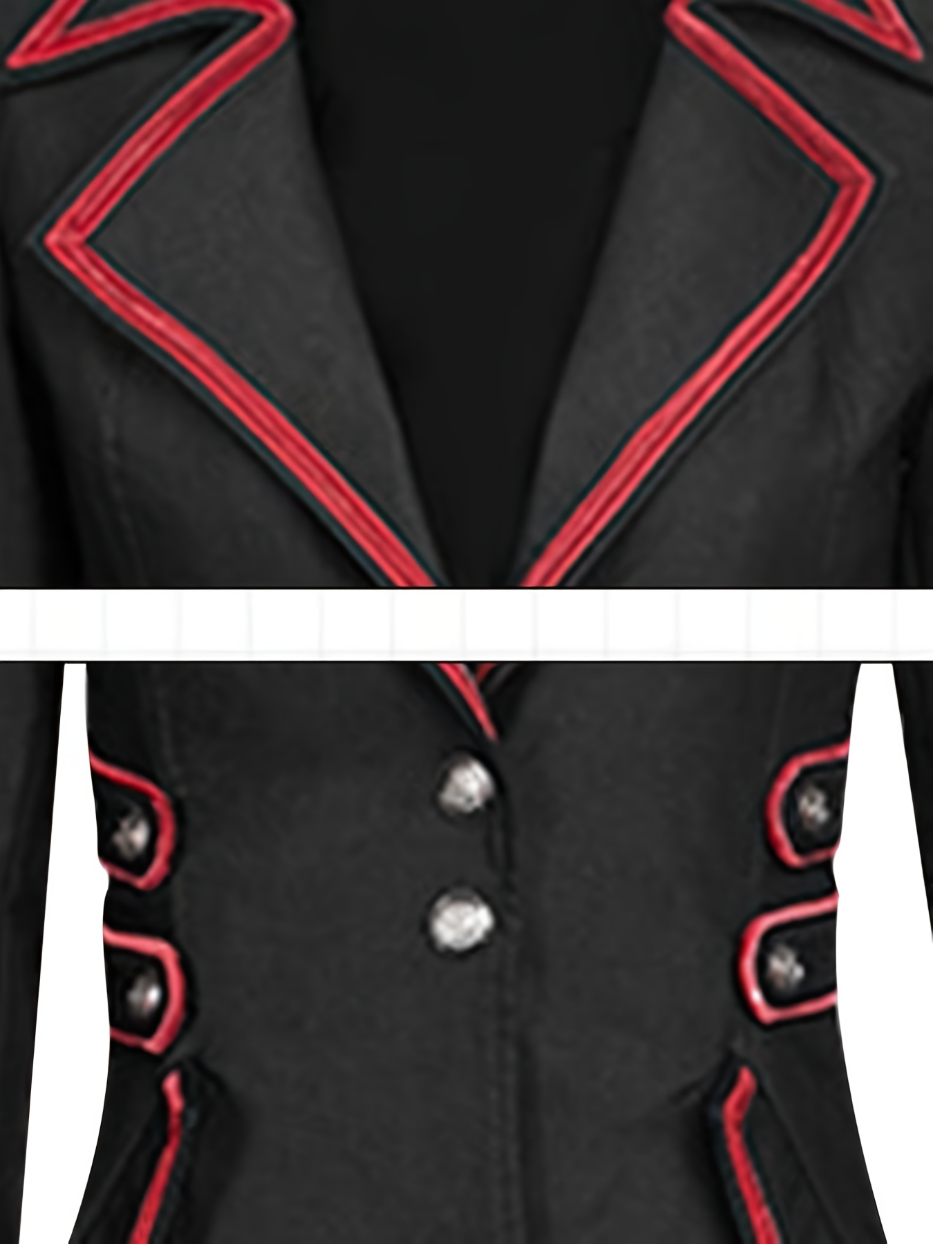 Black Steampunk Retro Women's Tailcoat with Red Trim - Button-Up Gothic Coat with Flared Sleeves, High-Low Hemline & Belted Waist - Perfect for Halloween, Cosplay & Casual Wear, Structured Fabric Design, Goth Accessories