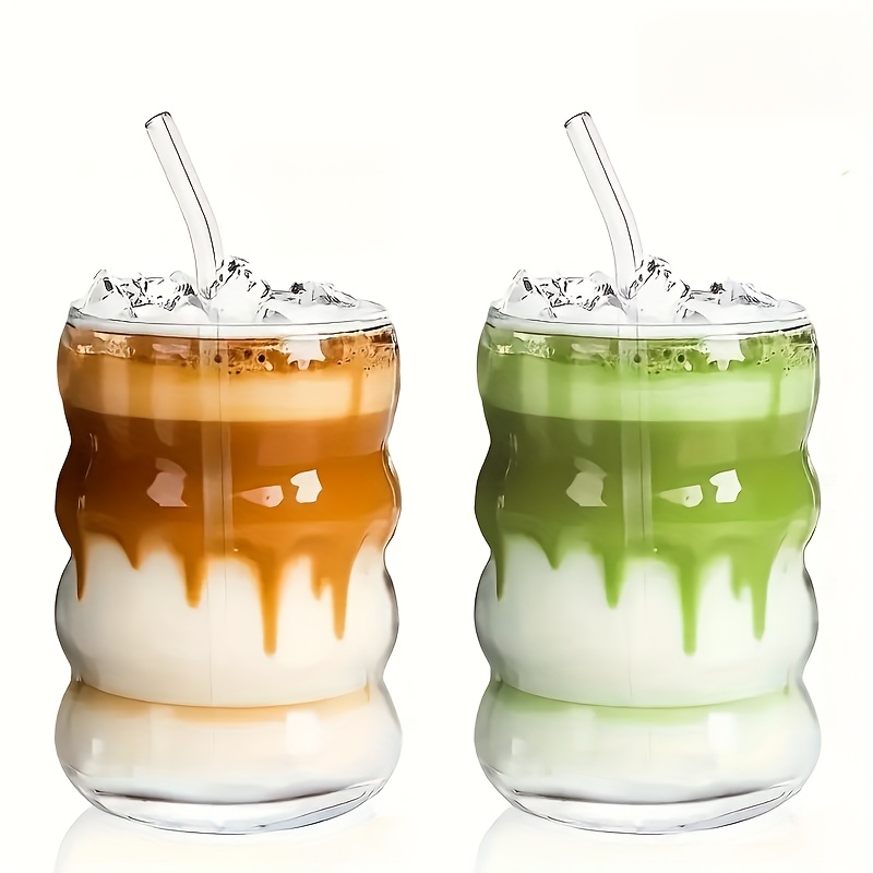 TEMU Fashionable Cute Caterpillar-shaped Glass Cup, High Borosilicate Glass Coffee Cup, Matcha Cup, Wavy Shape Retro Drinking Cup, Cold And Hot