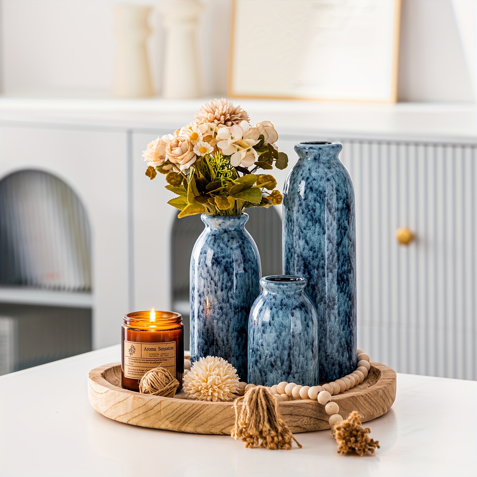 blau keramik vasen set kleine blaue vase wohnkultur