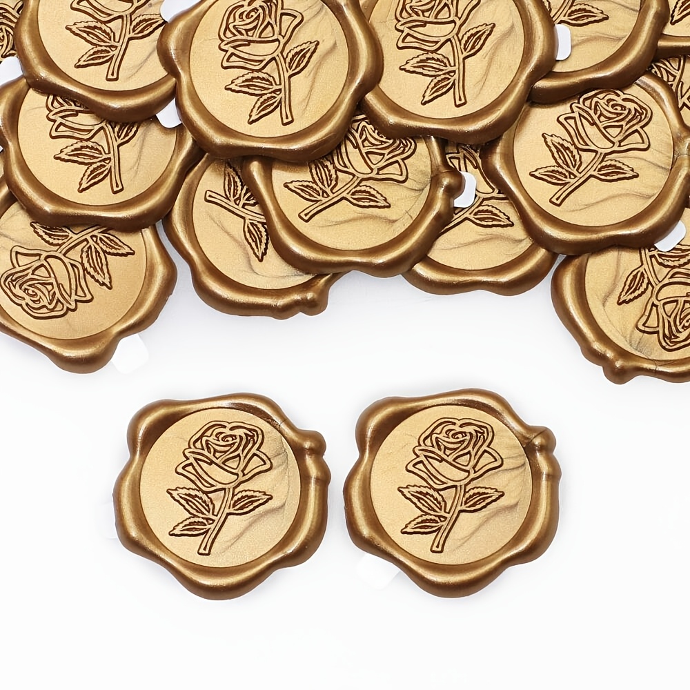 Image of Wax Seal Stickers - Rose Wedding Invitation Envelope Seal Stickers, 50pcs Self-adhesive Antique Golden Stickers, Perfect For Wedding Party Invitation, Envelope, Gift