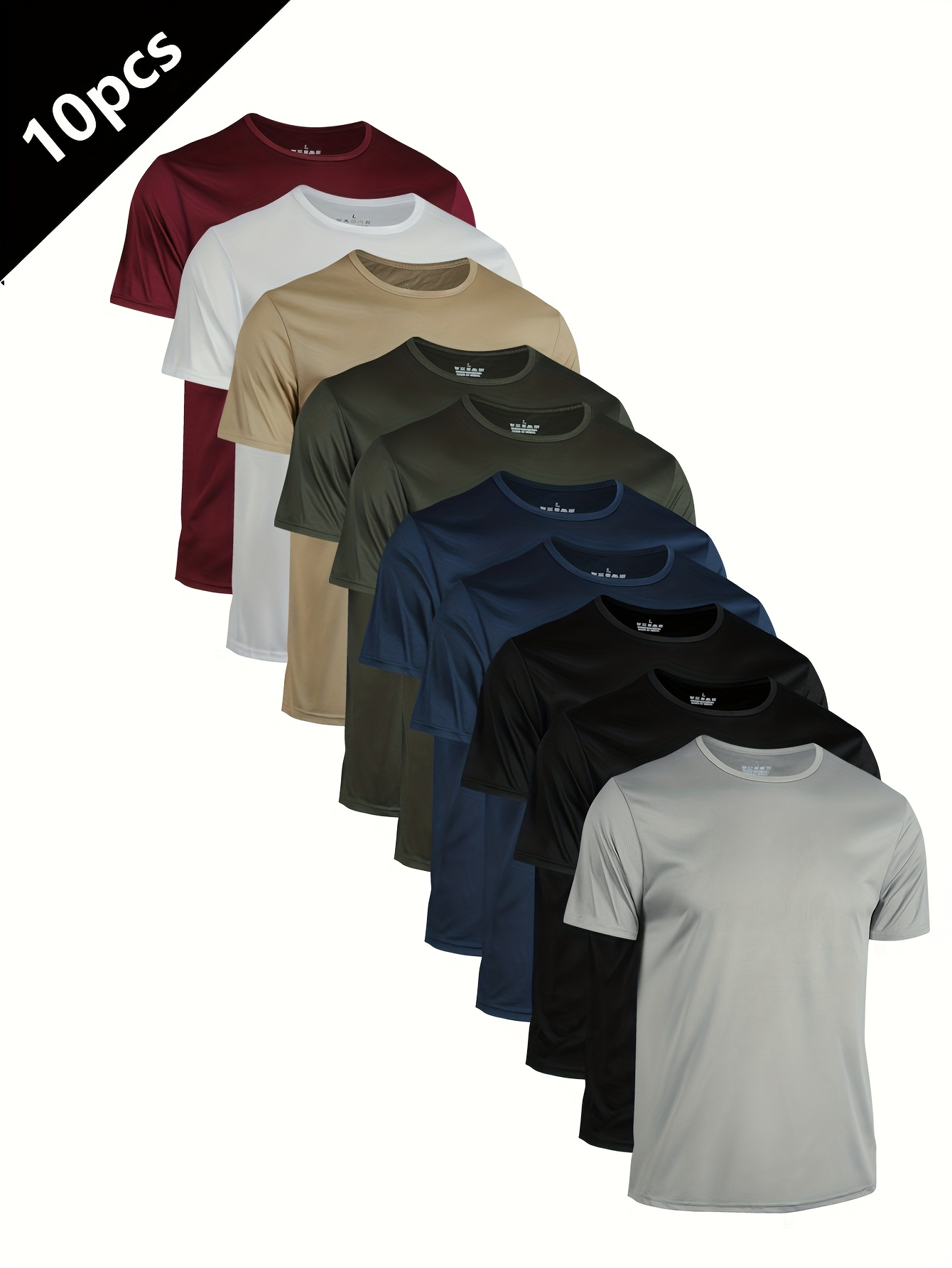 10pcs Men'S Breathable Moisture Absorbent Quick Drying Sailor Neck Short Sleeve T-Shirts - Regular Fit Solid Color Short Sleeve Sports Tops Spring Summer