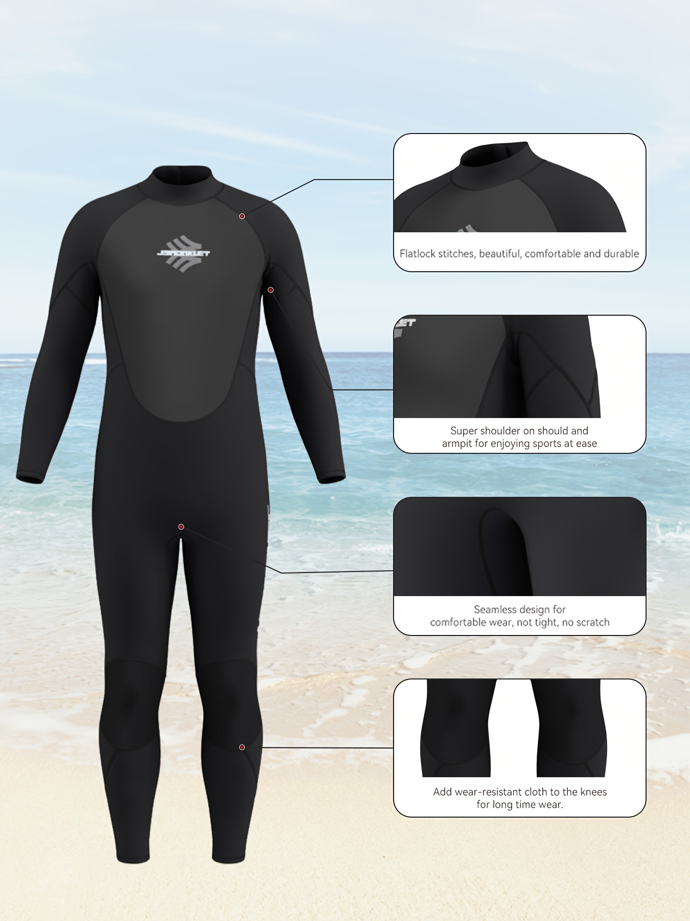 Neoprene Abbigliamento Da Surf Completo Da Neoprene 3/2mm Maniche Lunghe  Per Surf, Snorkeling, Trekking Acquatici Con Zip Posteriore E In Fine Puro 