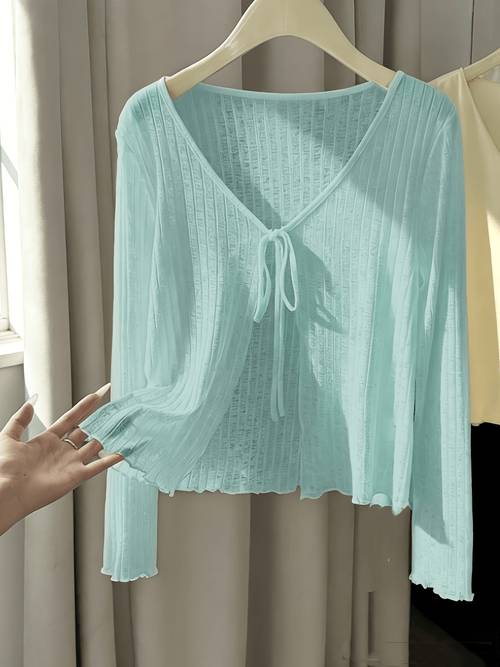 womens lightweight thin shawl collar long sleeve cropped cardigan tie front cover up top