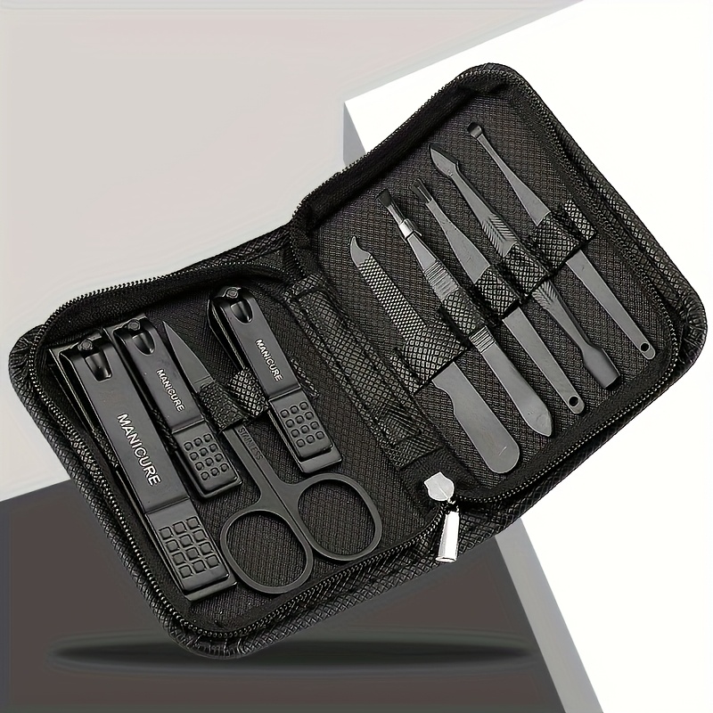 9pcs Stainless Steel Manicure And Pedicure Set - Portable Grooming Kit With Nail Clippers, Scissors, File, Etc. Bag - Great For Home Or Travel