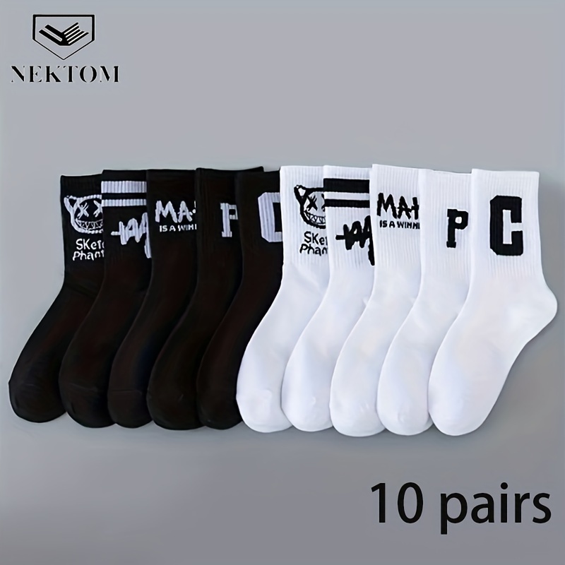 TEMU 10/20 Mid- Socks, Breathable Soft Comfortable , Pattern, , 95% Spandex 5%