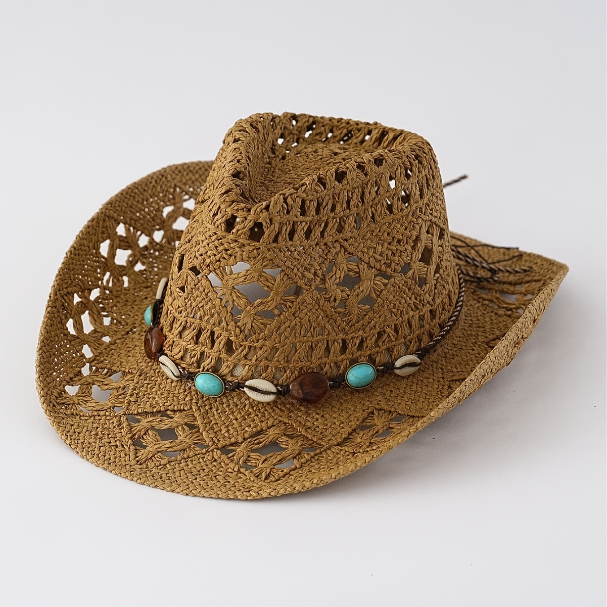 TEMU Women's Leopard Print Rivet Brim Retro Windproof Rope Wide Brim Hat, Western Cowboy Style, Easy Versatile Fedora, Suitable For Daily Wear,