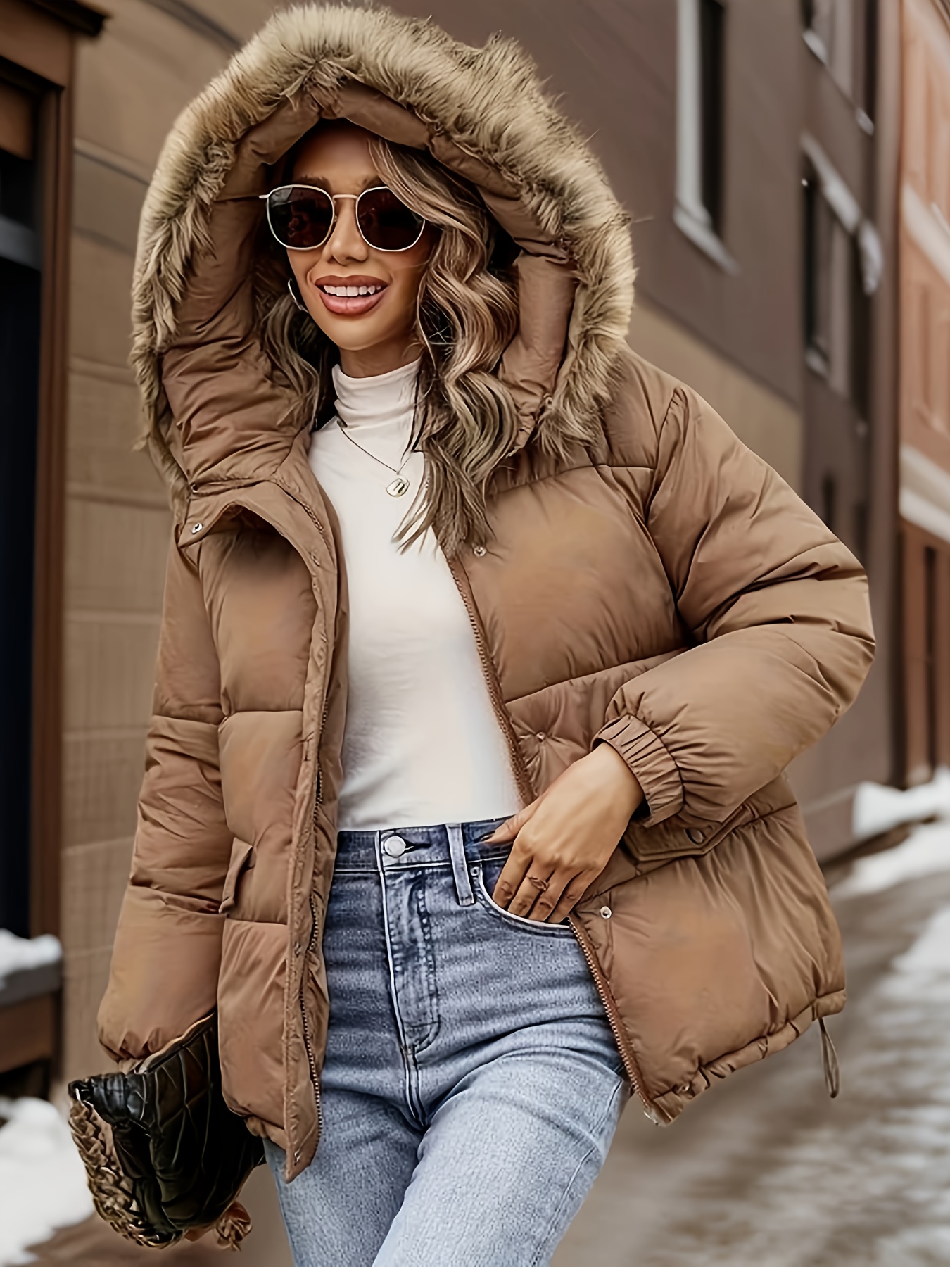 【レア品】frufru Warm Down Coat Jacket new autumn winter style large faux fur collar long sleeve - Temu