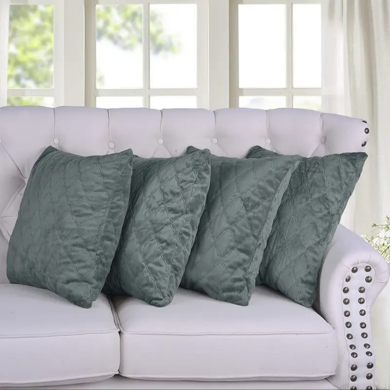 4pcs quilted micromink plush fuzzy soft decorative pillow covers set with double sided no insert stylish cushion cover for sofa couch chair living room bedroom decor Product details 0