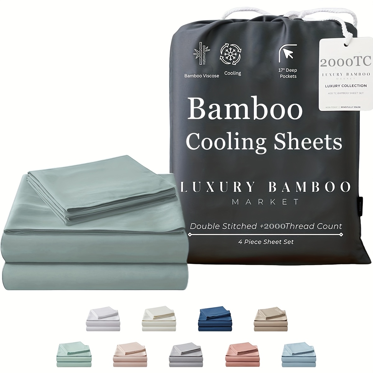 TEMU 4pcs Bamboo Bed Sheet Sets - Ultra Soft Bamboo Blend - Super Cooling & Soft Bed Sheets - Fitted Sheet Deep Pocket Up To 40cm - Hot Sleepers -