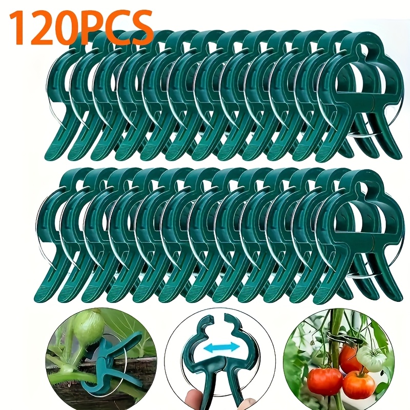 Image of 120pcs Sturdy Plastic Clips For Garden Plant Support - Ring Clips, Ideal For Climbing Plants, Perfect For Stem & Branch Manasynthetic Gemstoneent, With Tomato & Cucumber Vine Supports Included