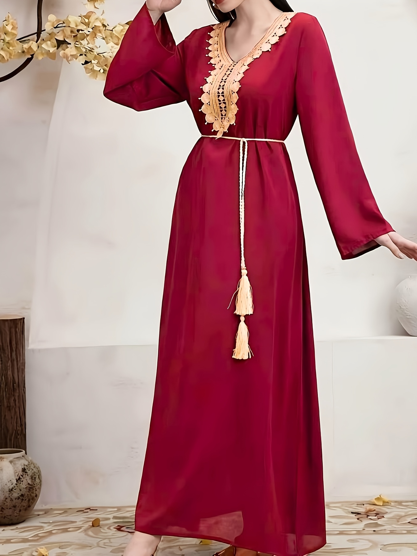 womens middle eastern arabic v neck abaya dress golden - Temu