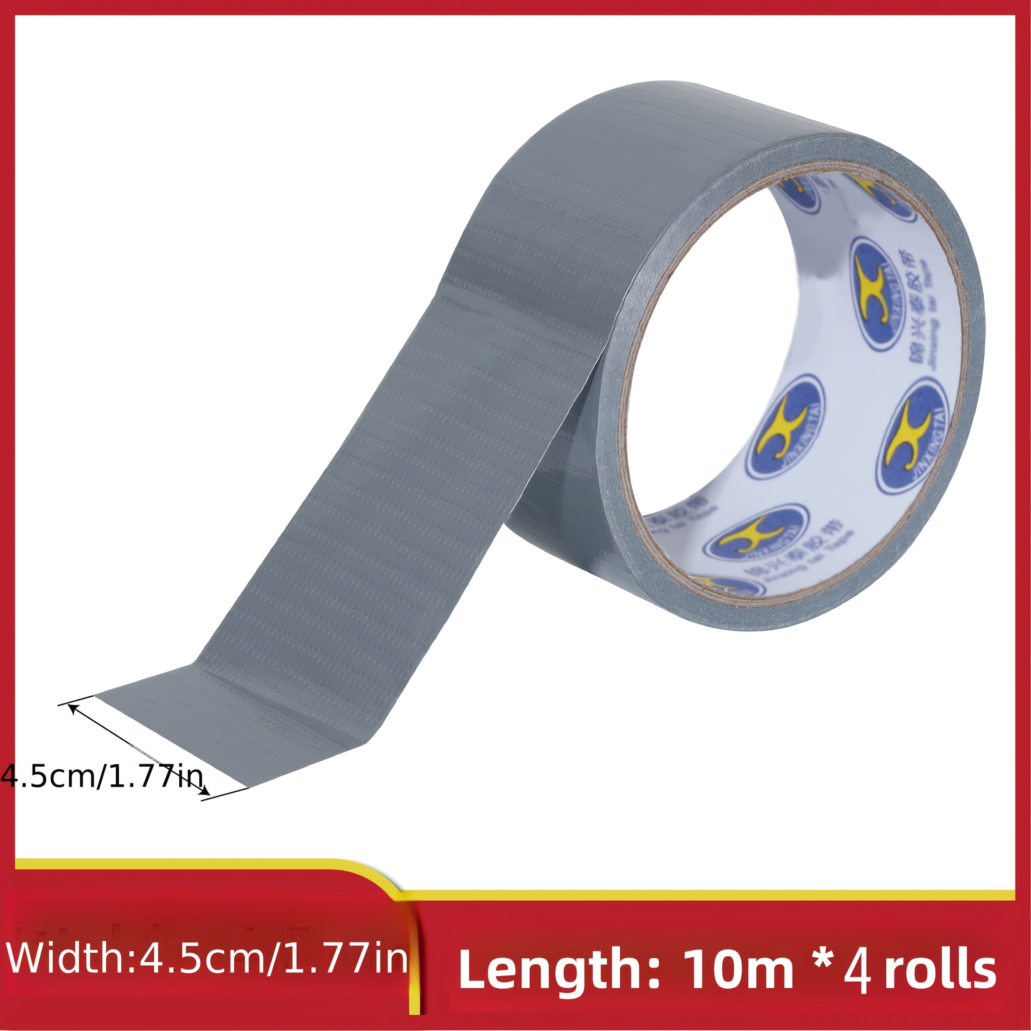 Image of 4 Rolls Of Heavy-duty Tape - Silvery, 1.77 Inches X 393.7 Inches, Easy To Tear , Used For Carpet Fixing, Pipe Waterproofing, And Industrial Purposes