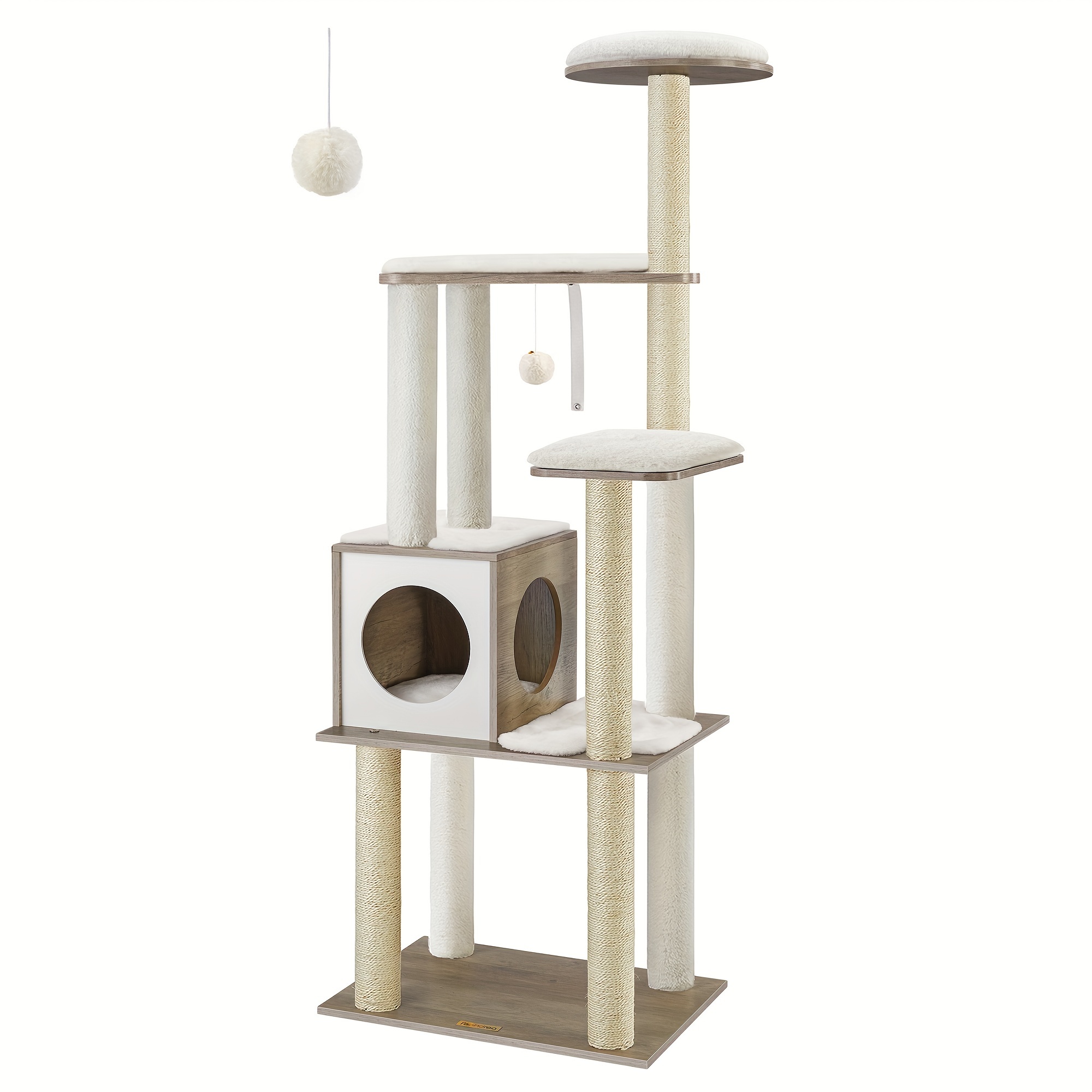 TEMU Arbre à chat WoodyWonders, à chat à plusieurs niveaux avec 5 poteaux à , à chat moderne de 66 pouces pour chats d'intérieur