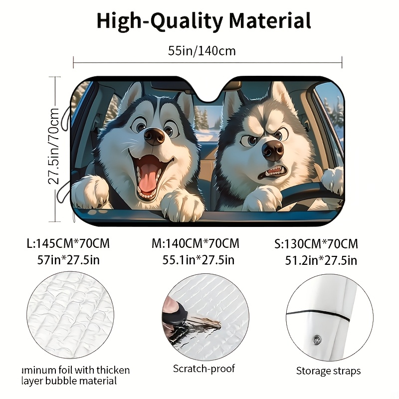 TEMU Front Sunshade For Featuring A Husky Design – Uv Protection, Blocks Heat, And Is For Any Vehicle – Maintains A Cool And Stylish Interior On