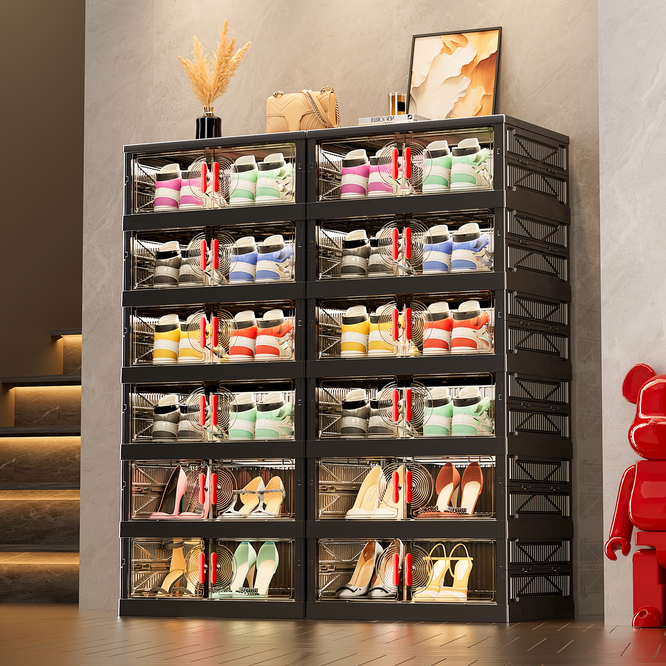 Collapsible Shoe Boxes Shoe Rack Amazon Plastic Beofinest 6-Tier Foldable Shoe Storage Organizer, Fits US
