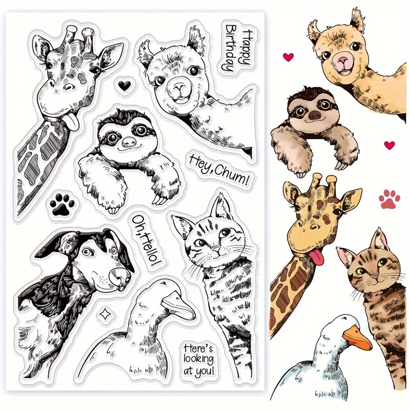 

1pc Animal-themed Clear Stamp Set For Diy Scrapbooking, Card Making & Home Decor - Cat, Dog, Giraffe Designs