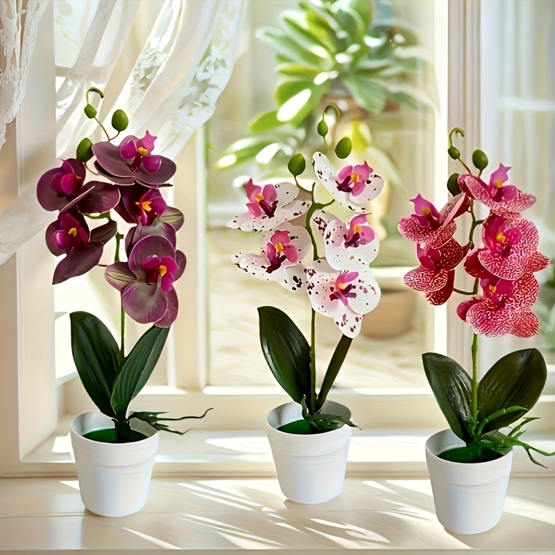 3pcs Set of Artificial Flowers for Home Decoration - Mixed Color Orchid Potted Plants, Suitable for Weddings, Living Rooms, Dining Tables, Office Decor, Hotel Table Arrangements. Synthetic Gemstone Decorations, Perfect Seasonal Choice for Valentine's