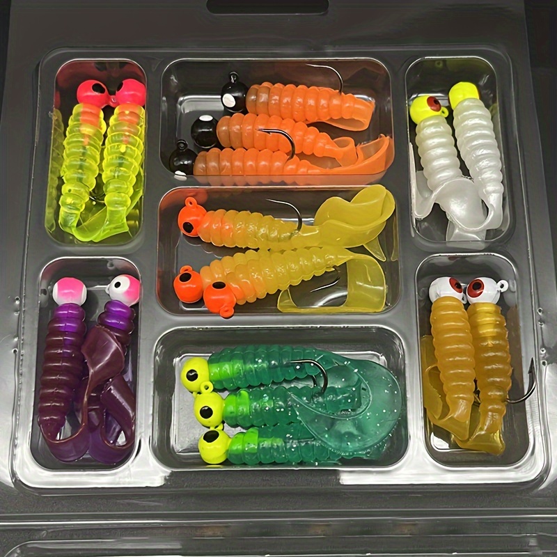 34pcs Lure Soft Bait Lead Head Hook Tail 17 3.5g Hooks / 17 5.5cm Soft Bait T-tail Lure Set