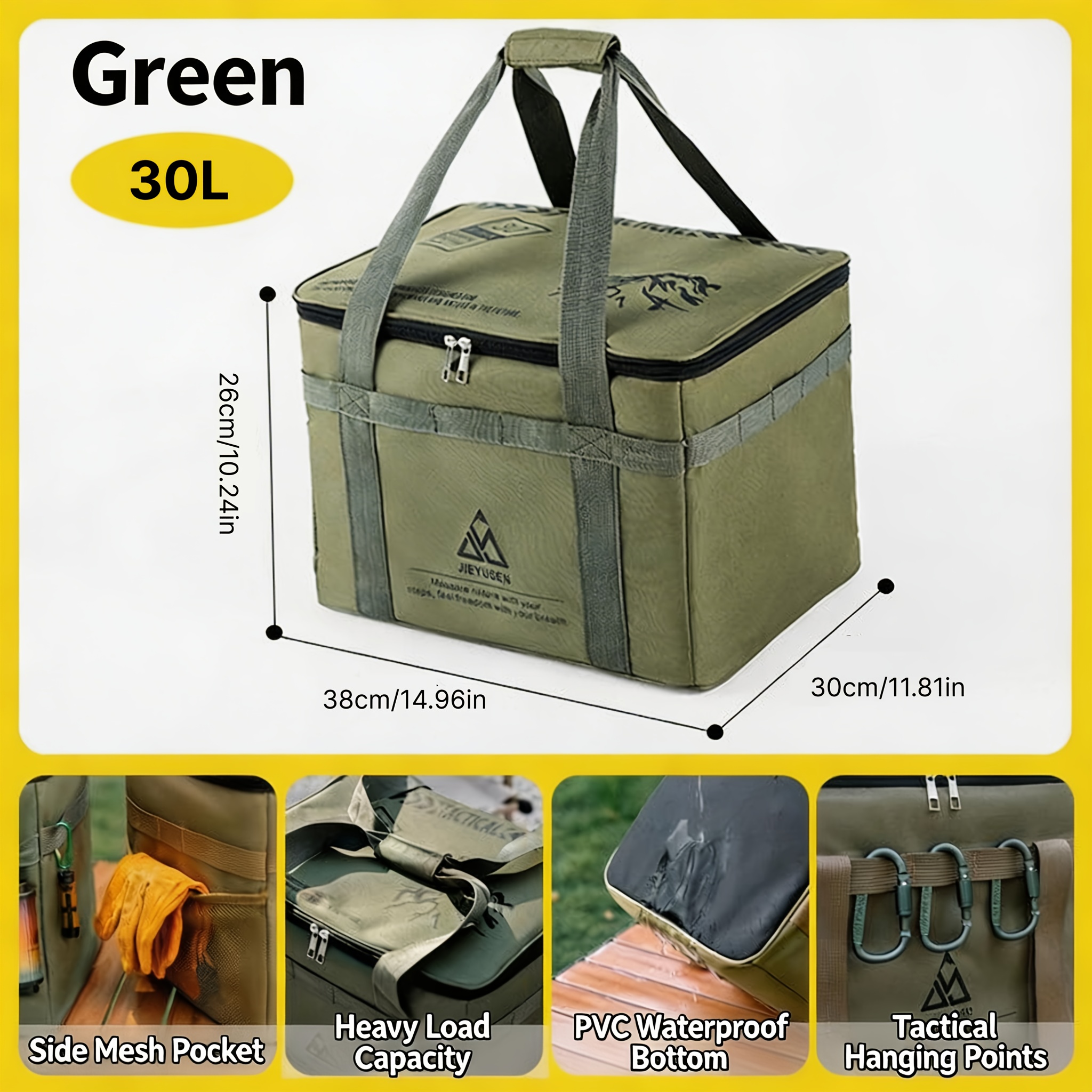 Image of Tactical Camping Storage Bag With Carabiners, Heavy-duty Large Capacity Camping Gear Organizer, High Quality Oxford Cloth Kitchen Cookware Bag For Outdoor Picnic Hiking Travel, 30l/42l