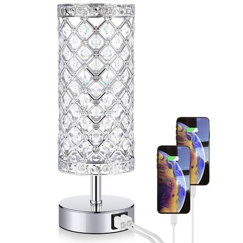 touch control crystal table lamps with 2 usb ports 3 way dimmable bedside nightstand lamps with decorative crystal small table lamps for bedrooms living room office led bulb included