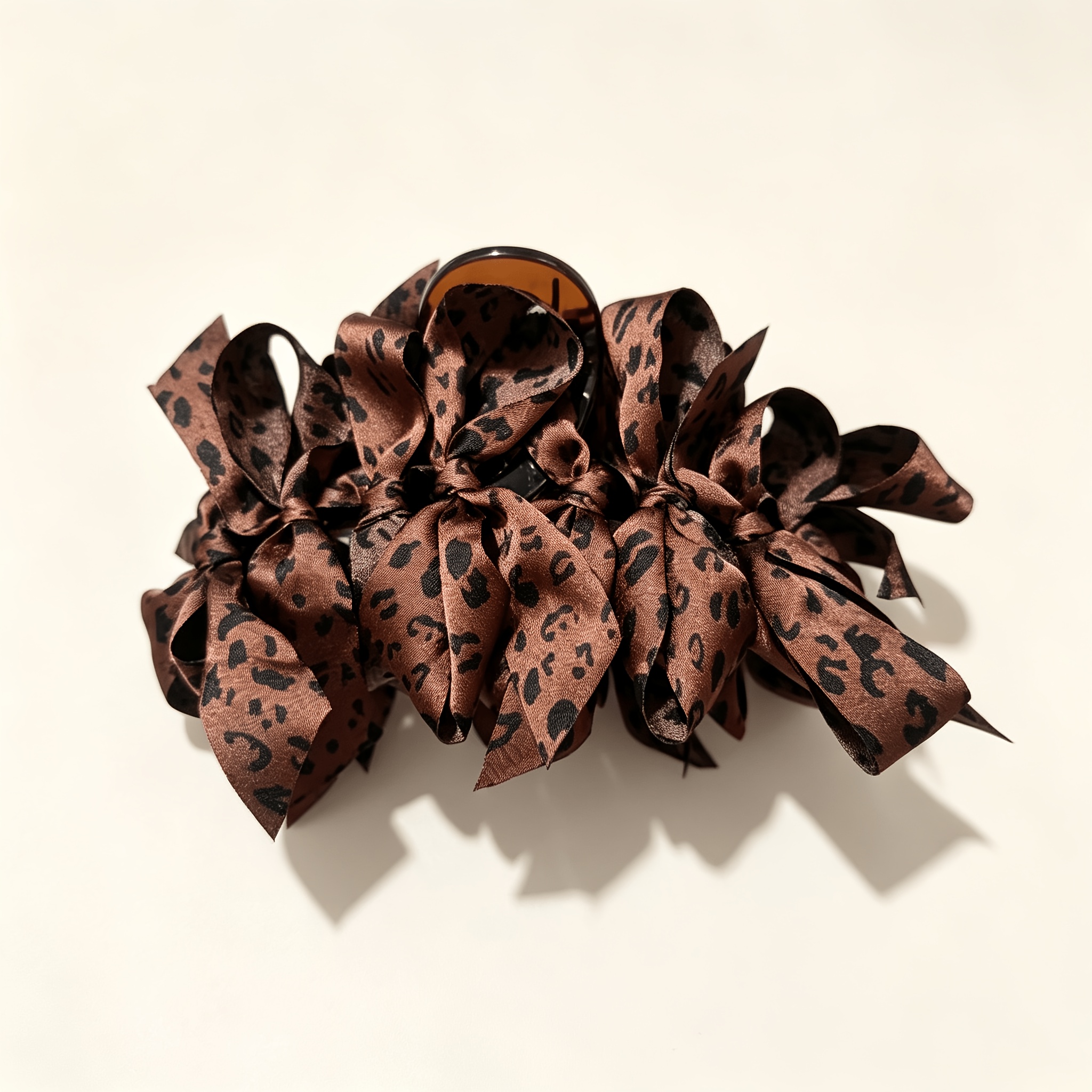 TEMU 1pc Vintage Leopard Print Floral Print High-end Hair Claw Clip, Fabric Bow Updo Shark Clip Hair Accessory