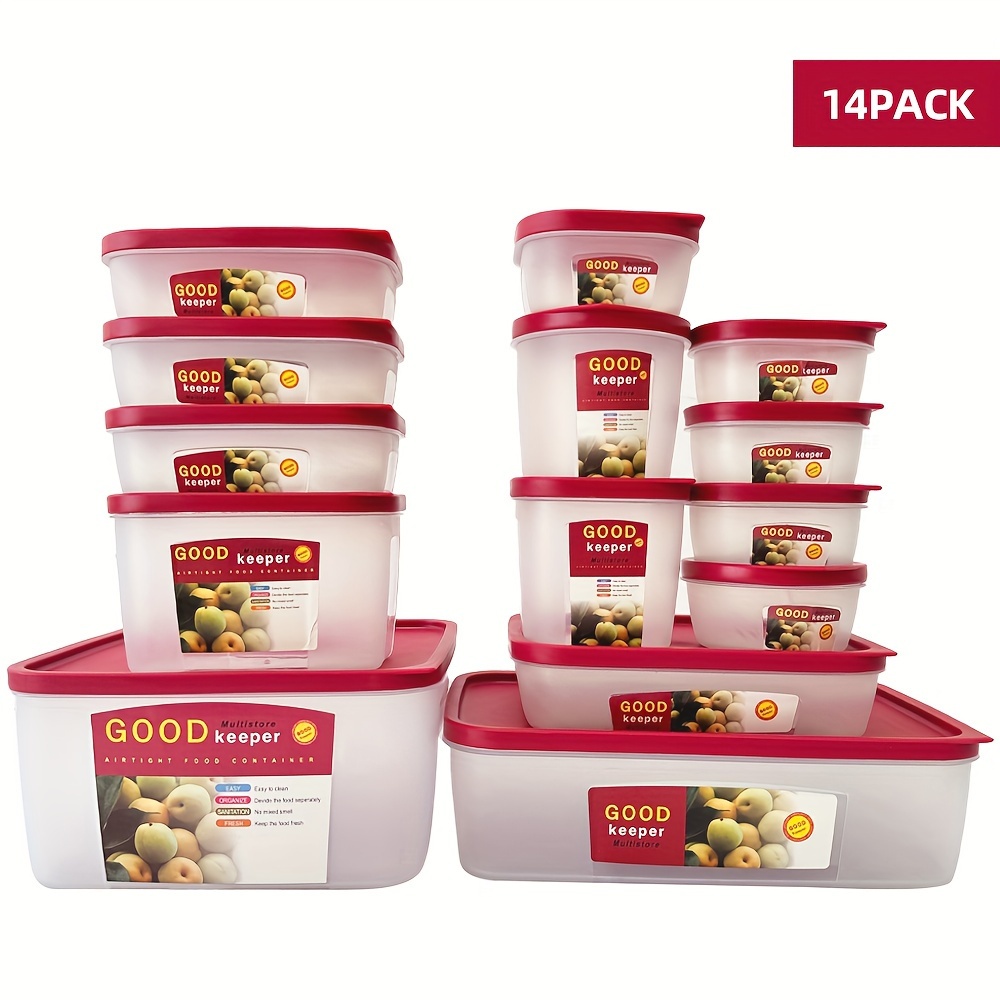 

14-piece Food Storage Containers: Airtight, Leak-proof, Microwave & Dishwasher Safe, , Plastic, Bpa-free, Square-shaped, No-electricity Needed, Suitable For Food Contact