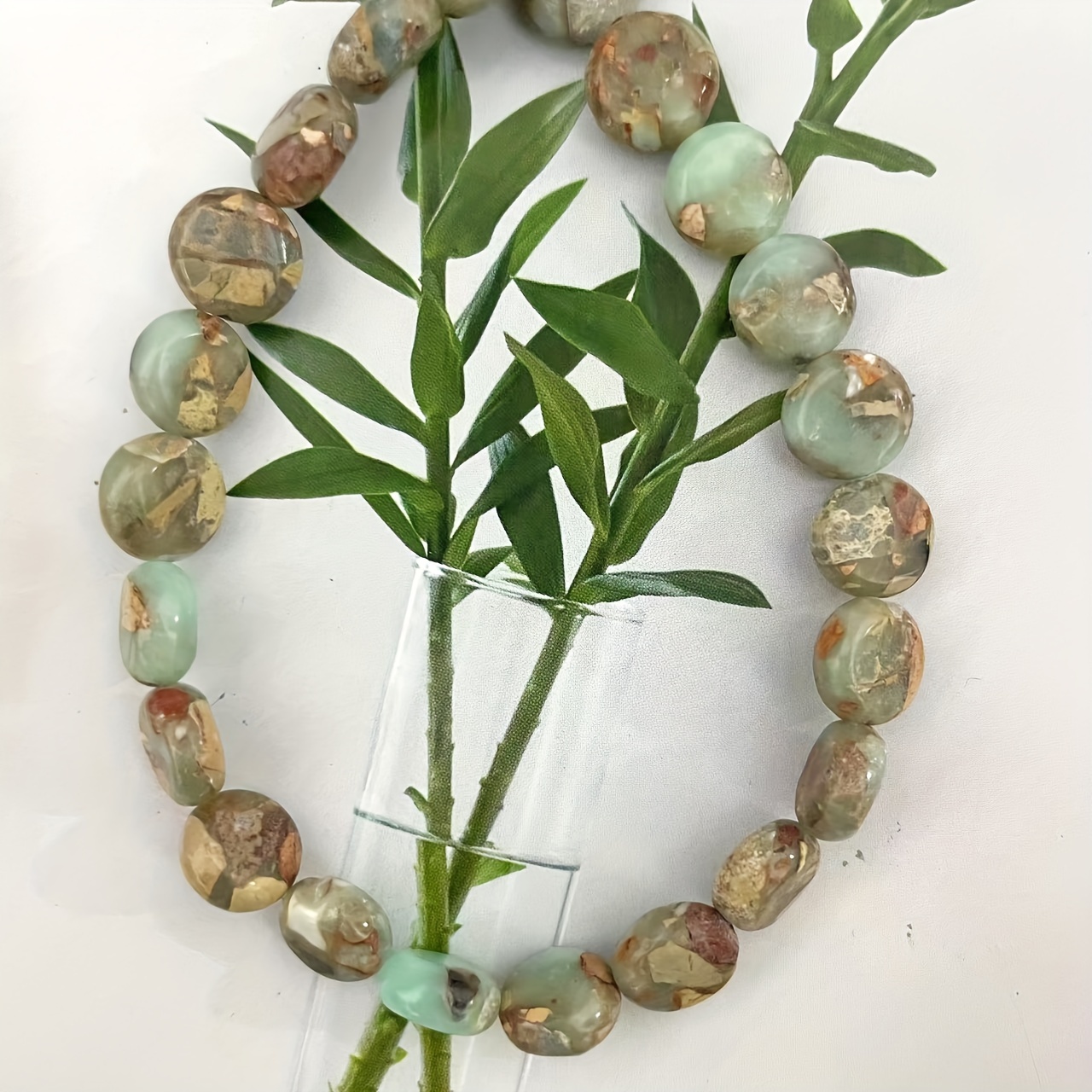TEMU A 18cm Natural Shoushan Stone European And American Ins Circular Fashion Charm Loose Bead Handmade Diy Women's Summer Bracelet Necklace