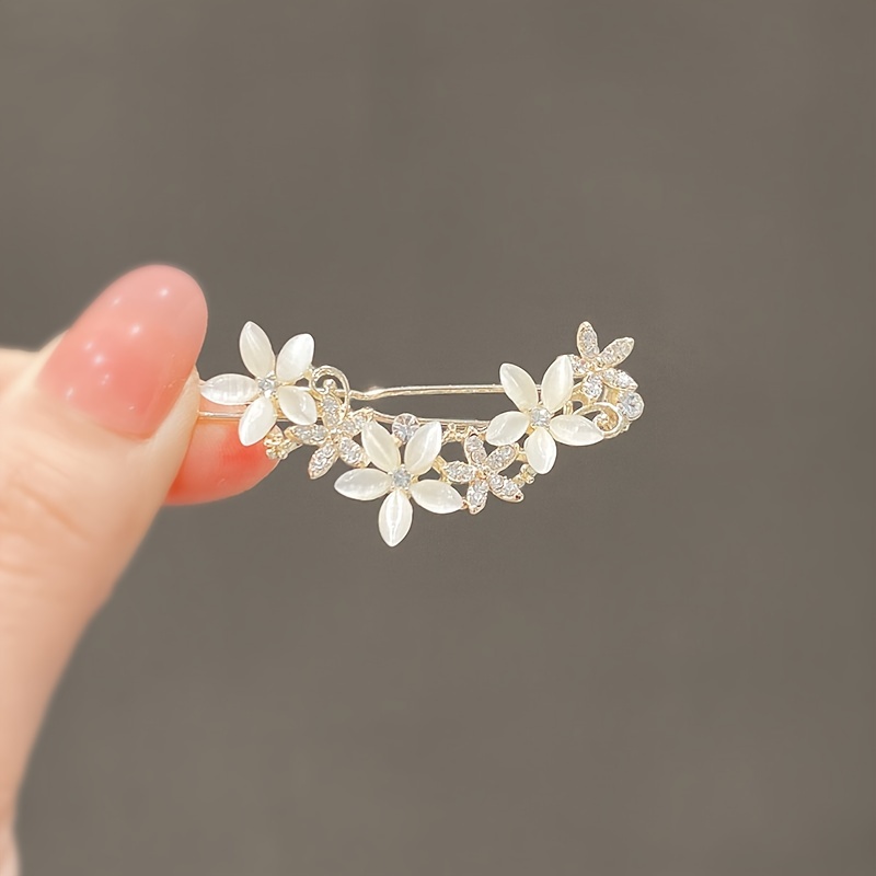 

1pc Elegant Floral Hair Clip For Women, Retro Style Rhinestone Side Bangs Clip, Vintage Hair Accessory