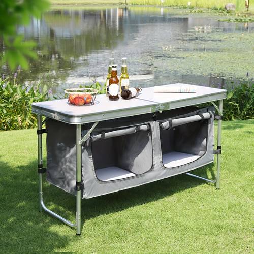 2026 new style picnic table foldable camping cabinet aluminum camping table outdoor camping furniture folding table with adjustable height and storage space sturdy and durable ideal outdoor table for and beach use