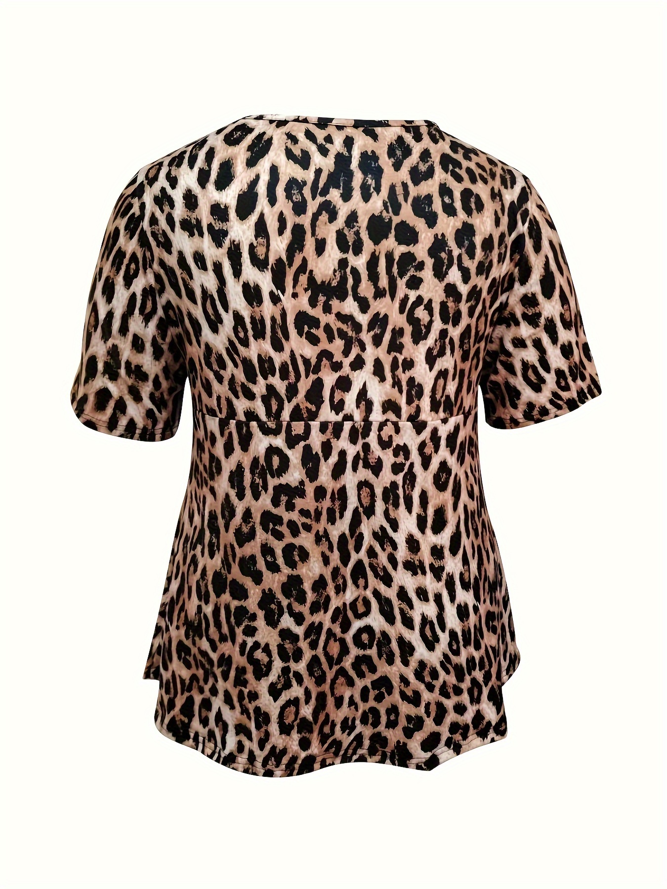 Plus Size Leopard Print Gathered V Neck T shirt Casual Short - Temu