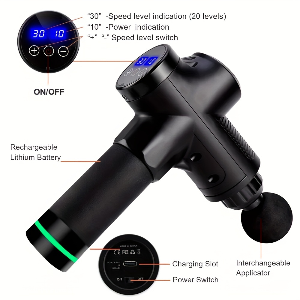 Professional Deep Tissue Massage Gun with 4 Interchangeable Heads, USB Rechargeable, LCD Display, Ergonomic Design for Full Body, Back, and Neck – Ideal for Athletes and Home Use, Massage Tools