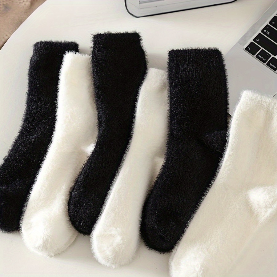

/5 Pairs Mink Fur Socks Women's Mid-calf Socks Autumn And Winter Warm Fleece Sleep Socks Plus Velvet Thickened Floor Home Socks