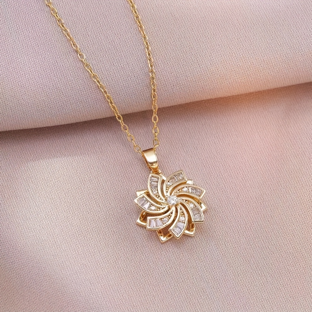 TEMU 1pc Elegant Floral Pendant Necklace - Spinning Flower Jewelry With Chain, Birthday/anniversary/christmas/mother's Day Gift For, Girls - Everyday