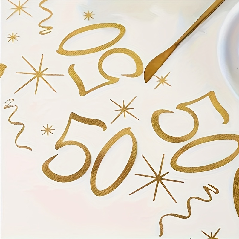 TEMU 1 Stück Golden Mesh Iron-On 50. Jahrestischläufer - Eleganter Golden & mit Sternen, Bändern und Blumenakzenten - für Vatertag, Muttertag,