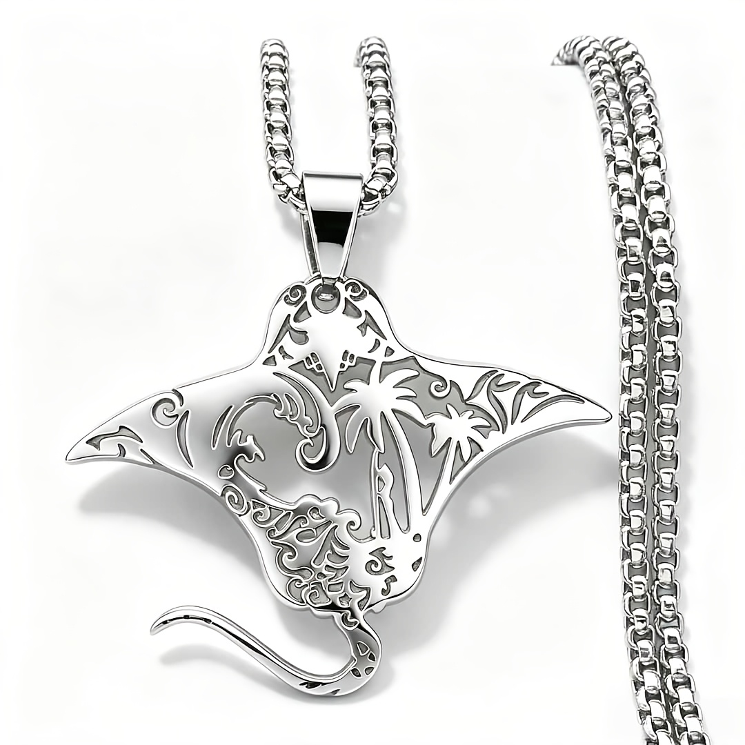 TEMU Collar de raya calada, colgante de tótem con vintage, cadena de clavícula unisex de acero de titanio